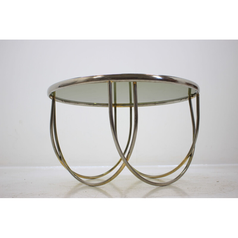 Vintage brass and smoked glass table, Western Europe 1970