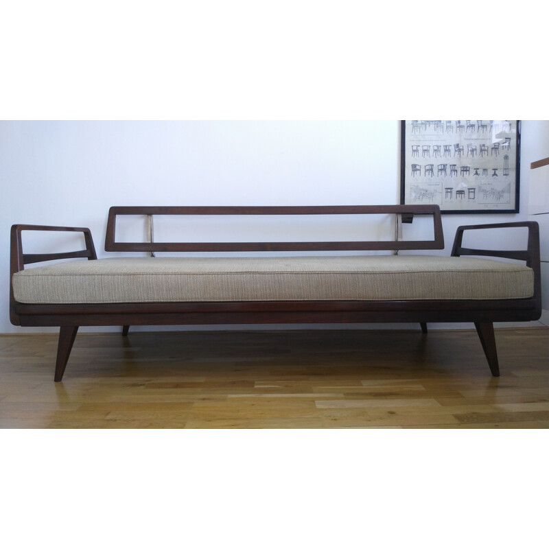 Canapé vintage pour Knoll Antimott en bois et tissu 1950