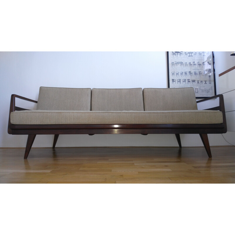 Vintage sofa for Knoll Antimott in wood and fabric 1950