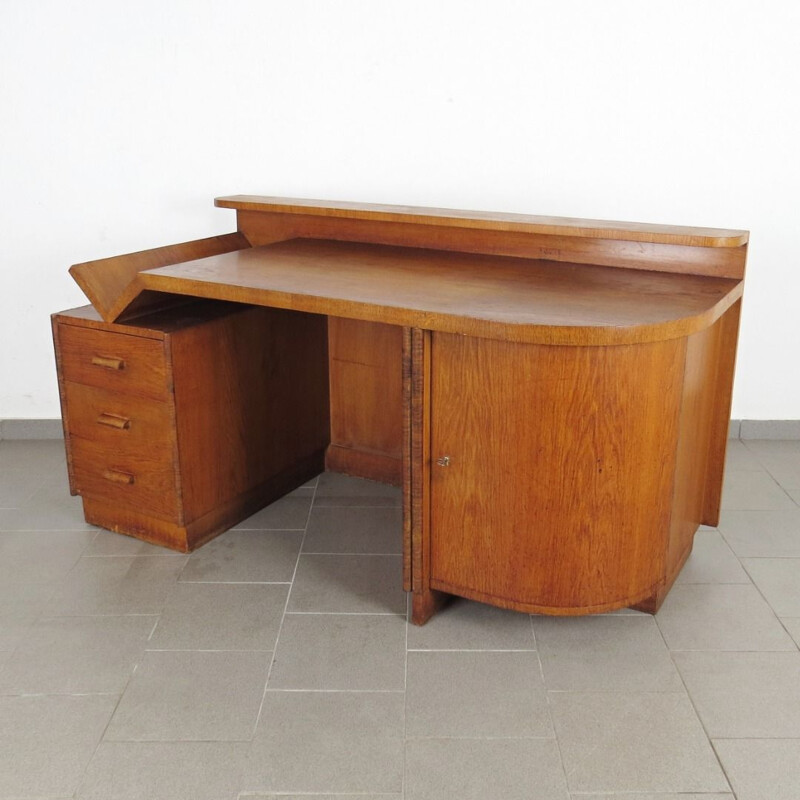 Grand bureau vintage en bois 1930