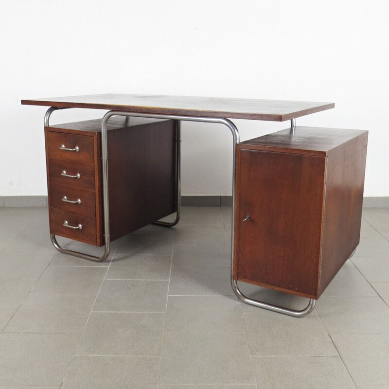 Vintage tubular desk for Mücke Melder in wood and steel