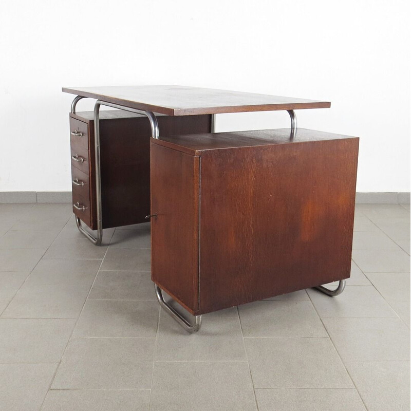 Vintage tubular desk for Mücke Melder in wood and steel