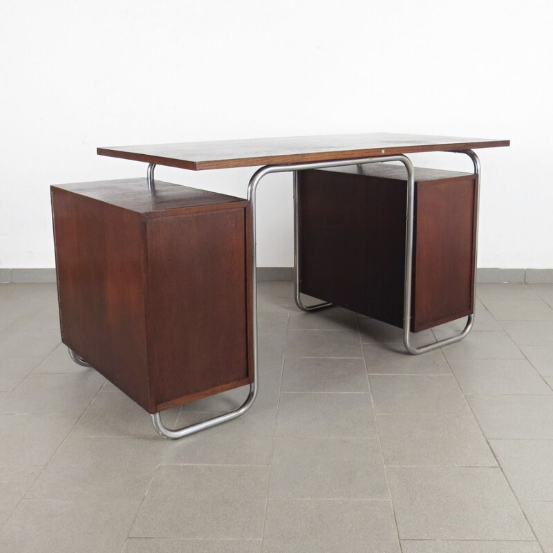 Vintage tubular desk for Mücke Melder in wood and steel