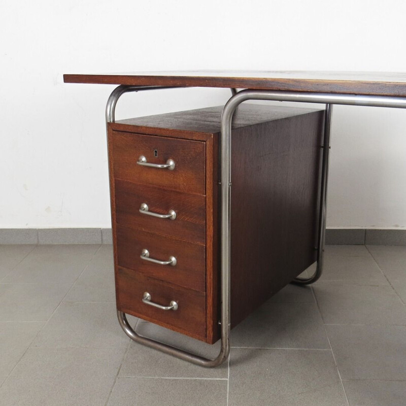 Vintage tubular desk for Mücke Melder in wood and steel