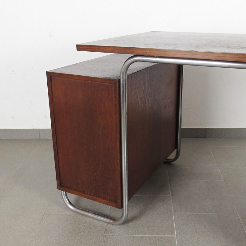 Vintage tubular desk for Mücke Melder in wood and steel