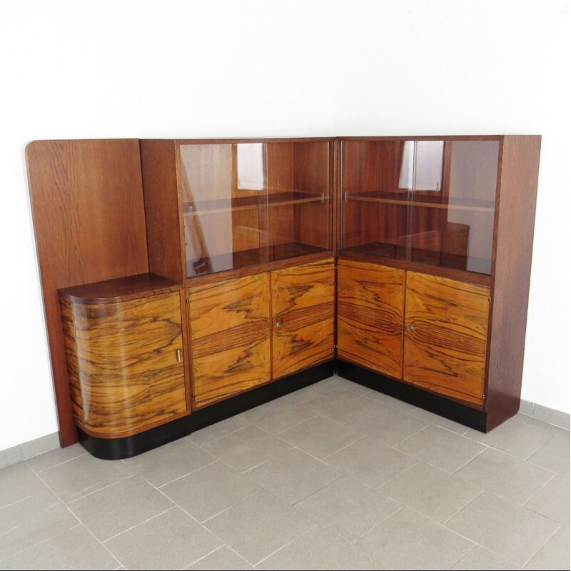 Vintage bookcase for UP Závody in wood and glass 1930