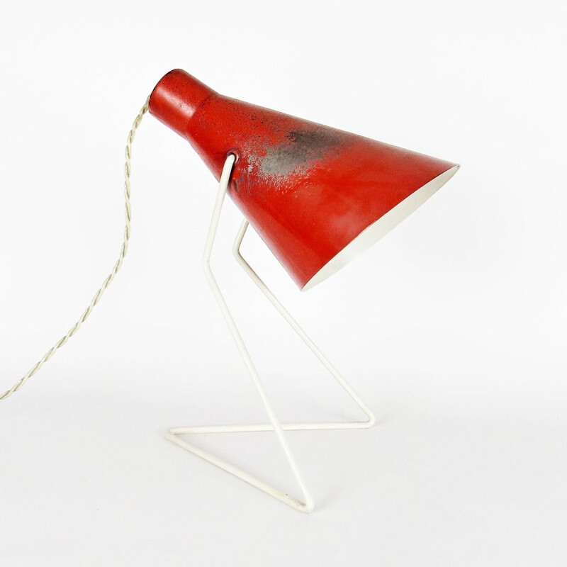 Lampe de table vintage tchécoslovaque en acier rouge 1960
