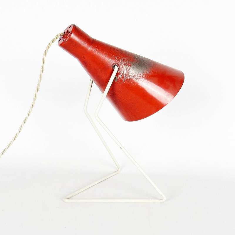 Vintage czecholovakian table lamp in red steel 1960