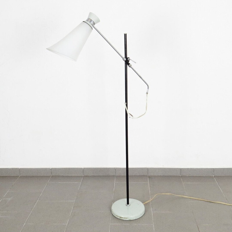 Vintage floor lamp by Zukov in glass and gray metal 1960