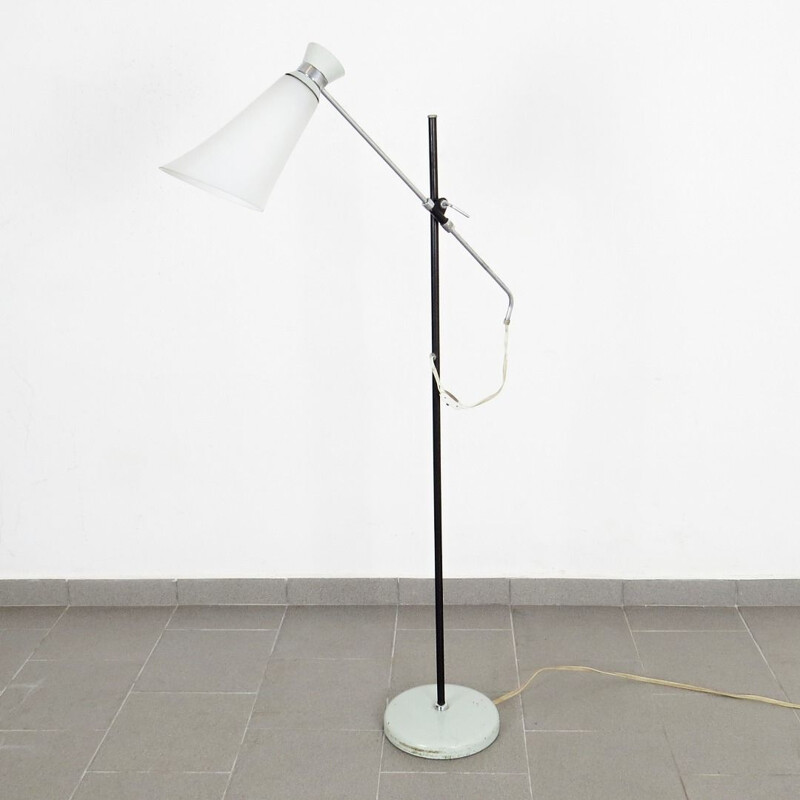 Vintage glass and grey metal floor lamp by Zukov, Czechoslovakia 1960