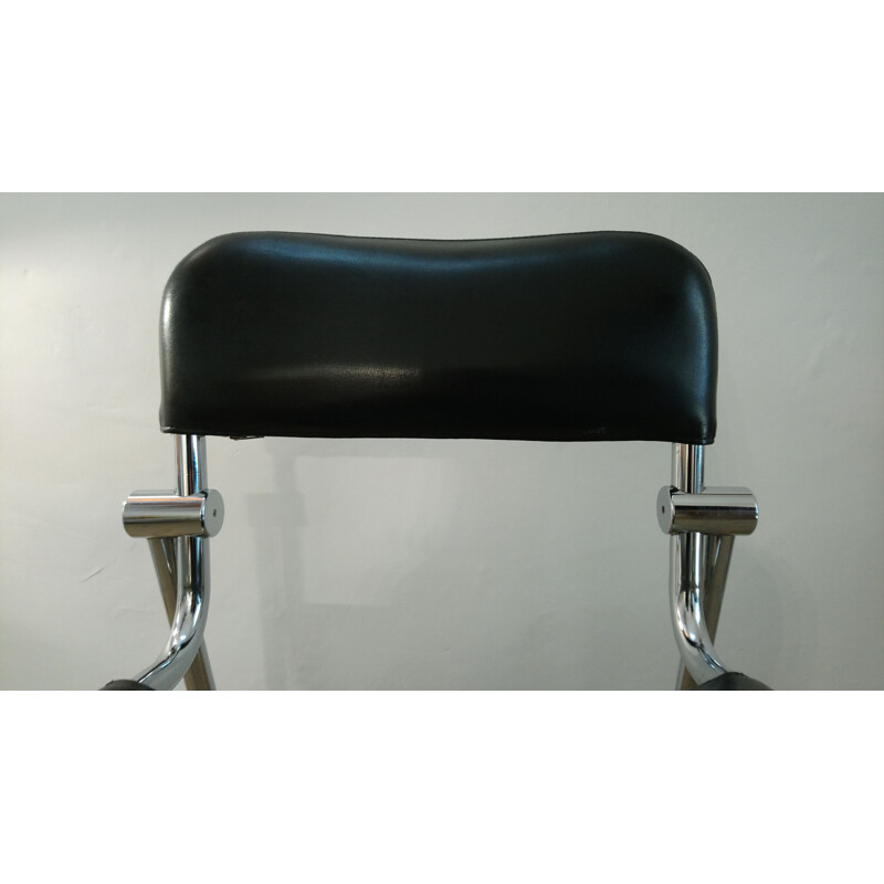 Conjunto de 4 cadeiras vintage em skai preto e cromado 1970