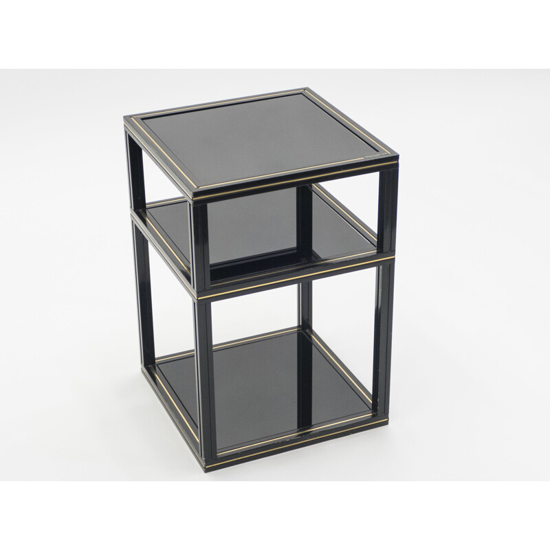 Vintage side table by Vandel in black opaline and brass 1970