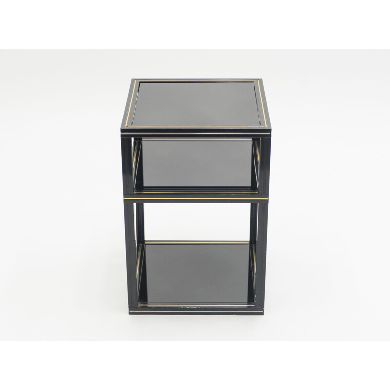 Vintage side table by Vandel in black opaline and brass 1970