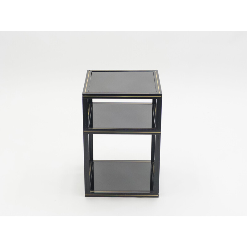 Vintage side table by Vandel in black opaline and brass 1970