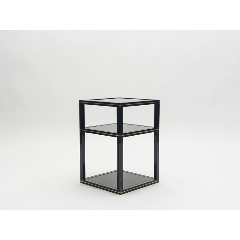 Vintage side table by Vandel in black opaline and brass 1970