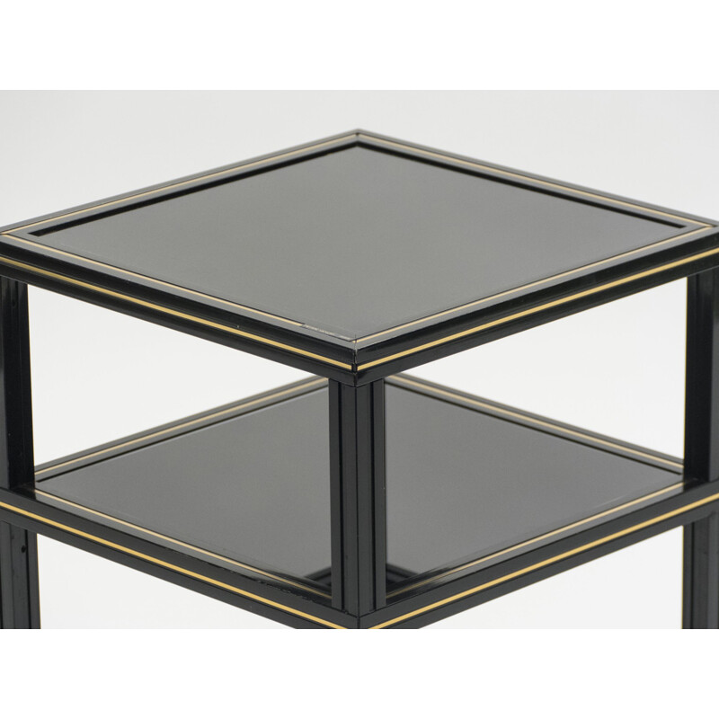 Vintage side table by Vandel in black opaline and brass 1970