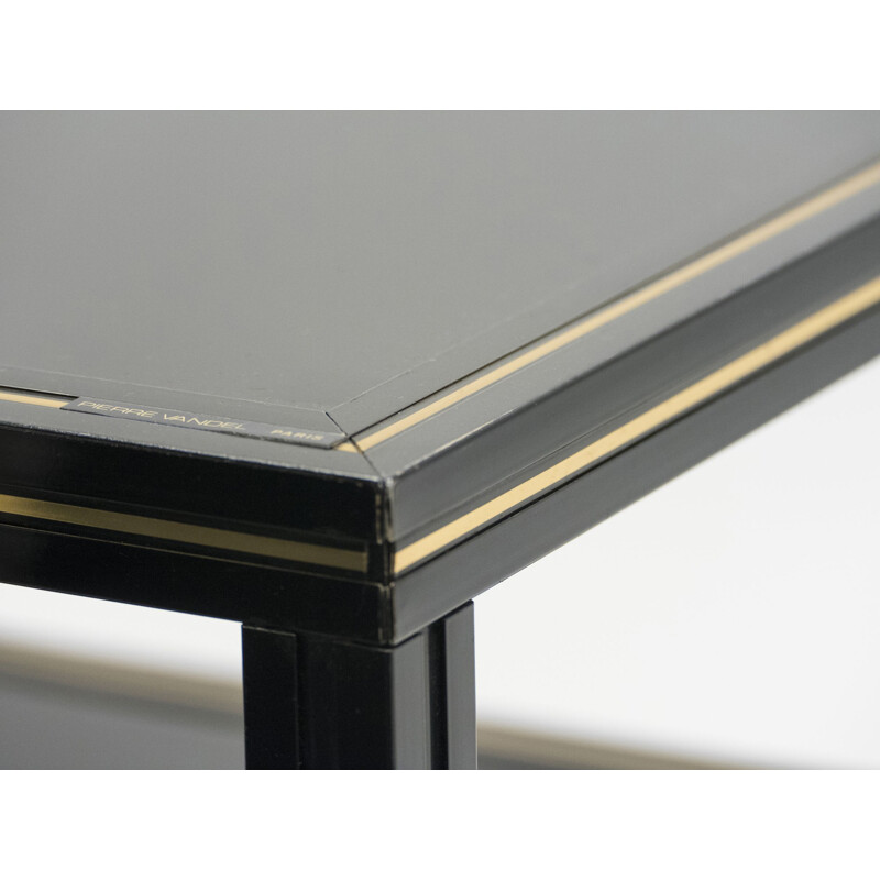 Vintage side table by Vandel in black opaline and brass 1970