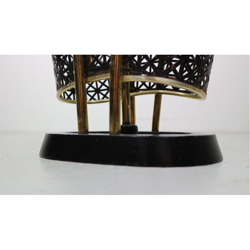 French vintage umbrella stand in black metal and brass 1950