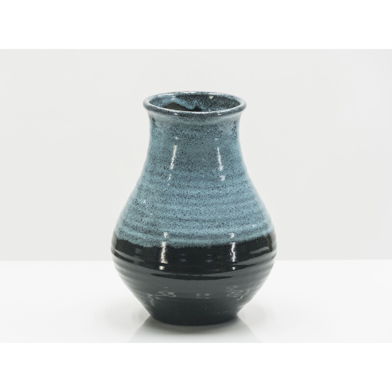 Vase vintage français en céramique bleue d’Accolay 1960