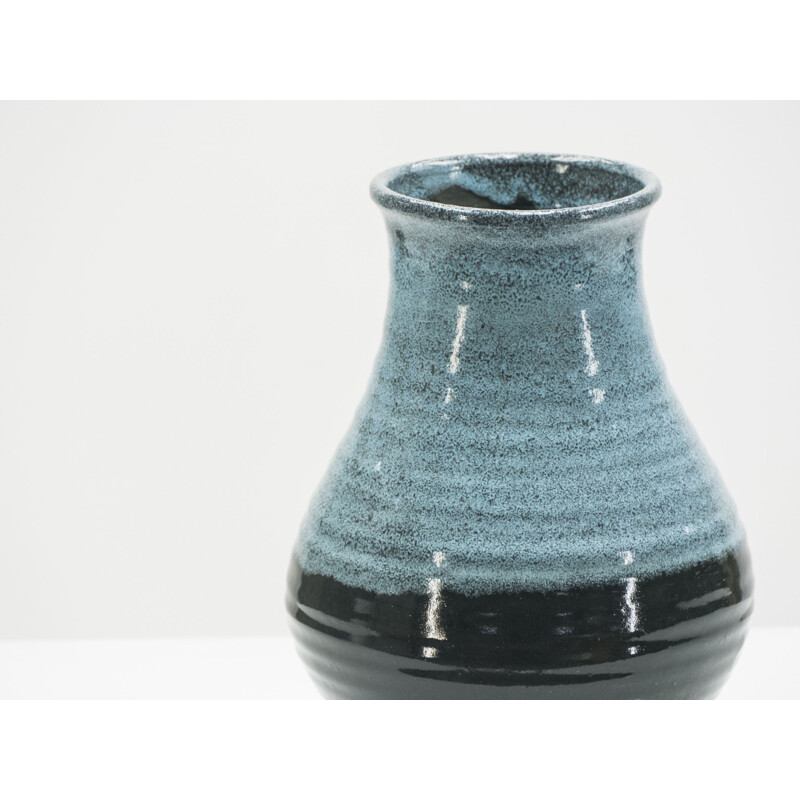 Vase vintage français en céramique bleue d’Accolay 1960