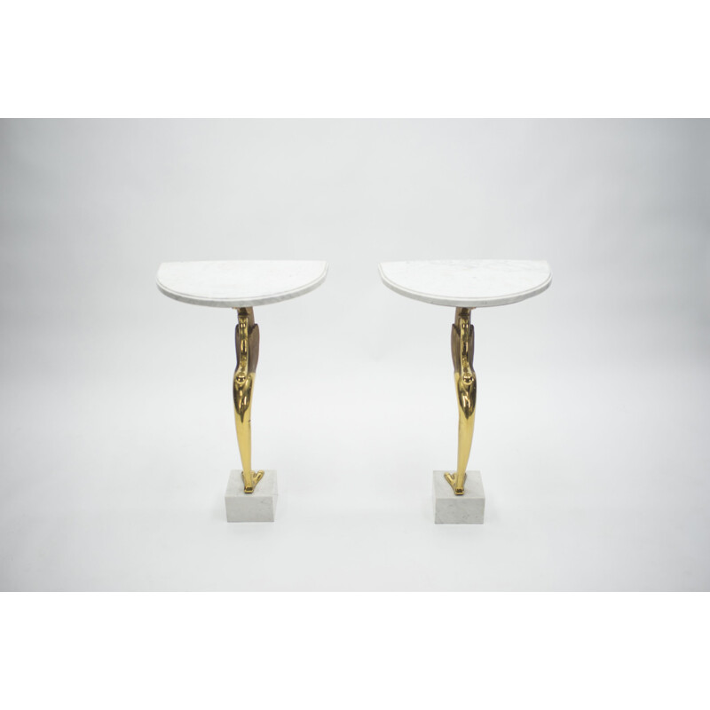 Pair of vintage side tables in brass and marble 1970