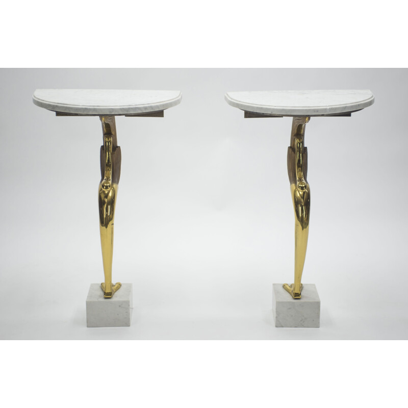 Pair of vintage side tables in brass and marble 1970