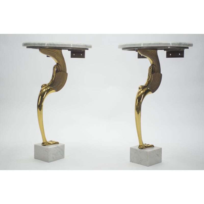 Pair of vintage side tables in brass and marble 1970