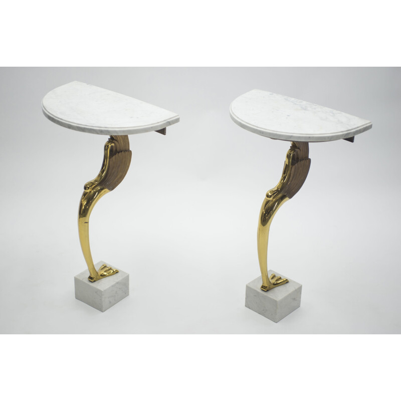 Pair of vintage side tables in brass and marble 1970