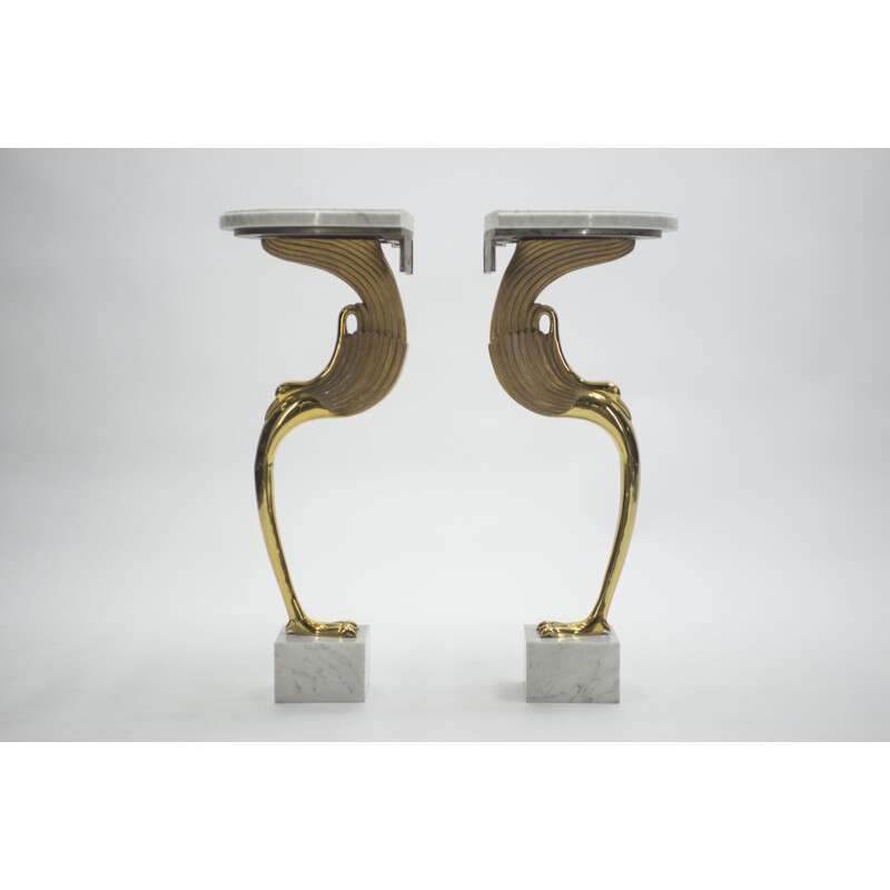 Pair of vintage side tables in brass and marble 1970