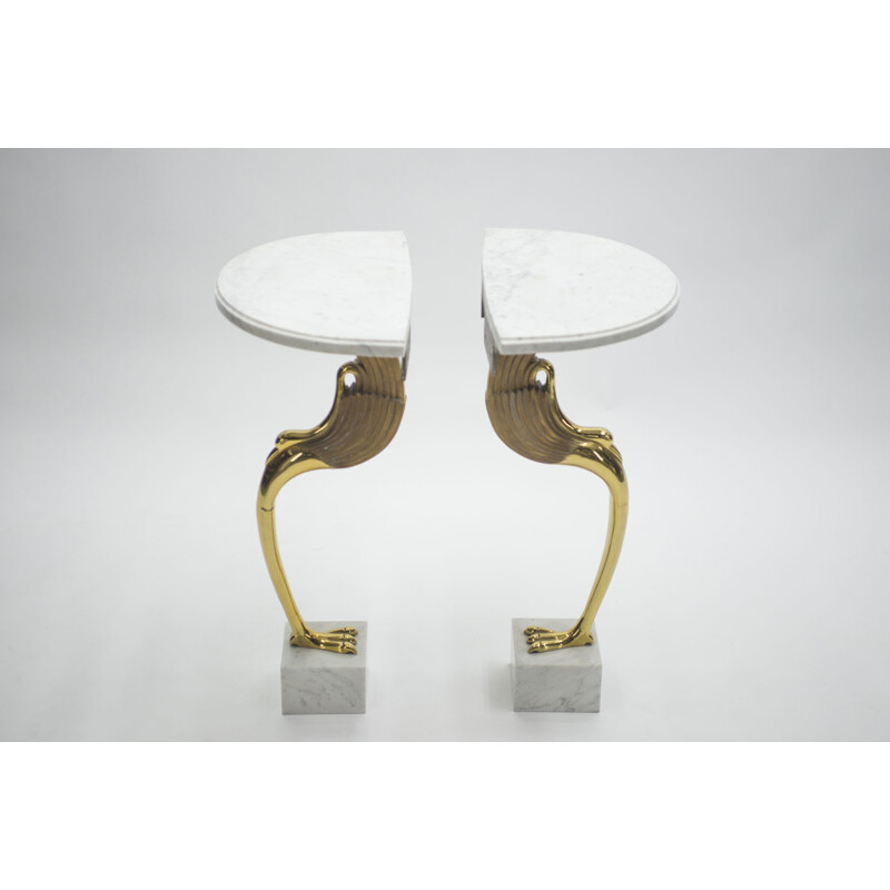 Pair of vintage side tables in brass and marble 1970