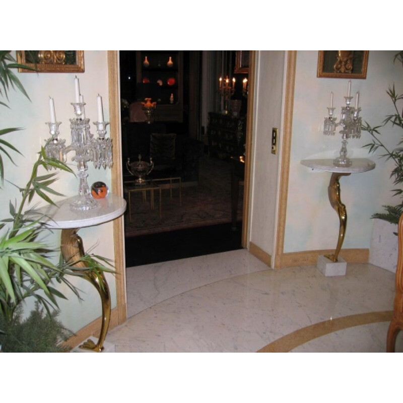 Pair of vintage side tables in brass and marble 1970