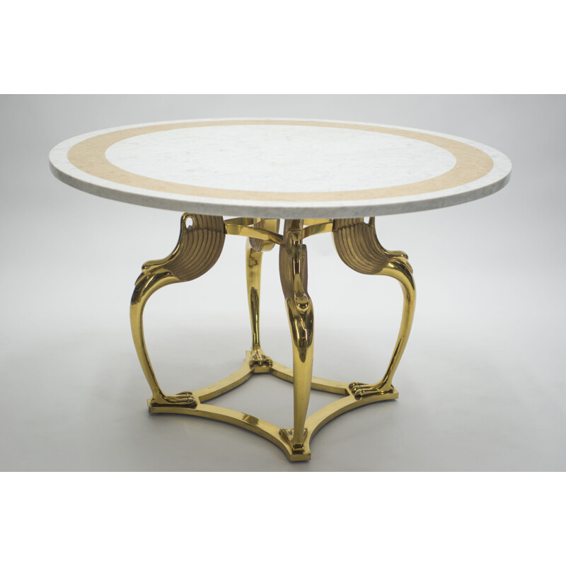 French vintage table in white marble and brass 1970