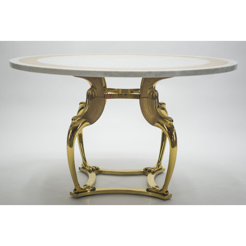 French vintage table in white marble and brass 1970