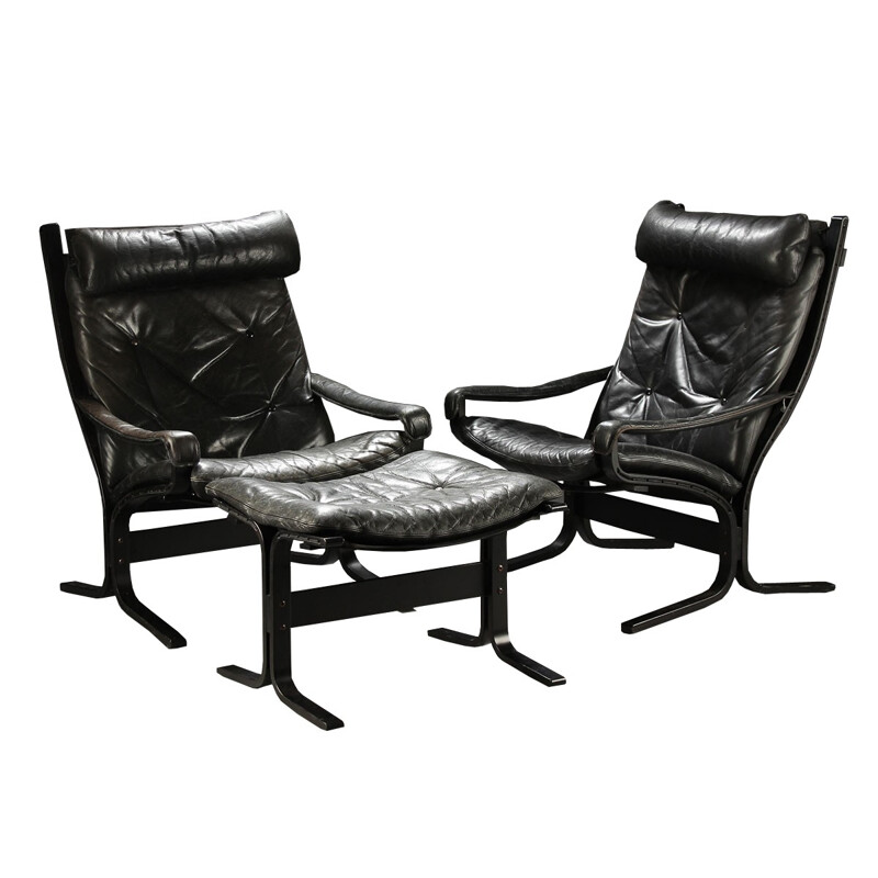 Black leather Siesta lounge set, Ingmar Anton RELLING - 1970s