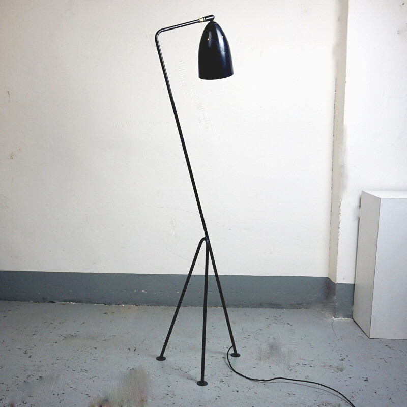 Vintage Grasshopper floorlamp by Greta Magnusson in dark blue metal