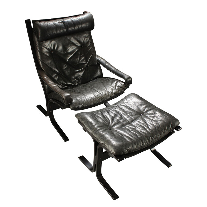 Black leather Siesta lounge set, Ingmar Anton RELLING - 1970s