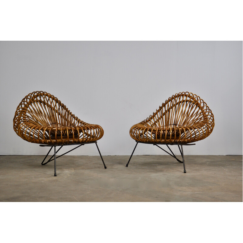 Pair of armchairs in rattan by Jeanine Abraham