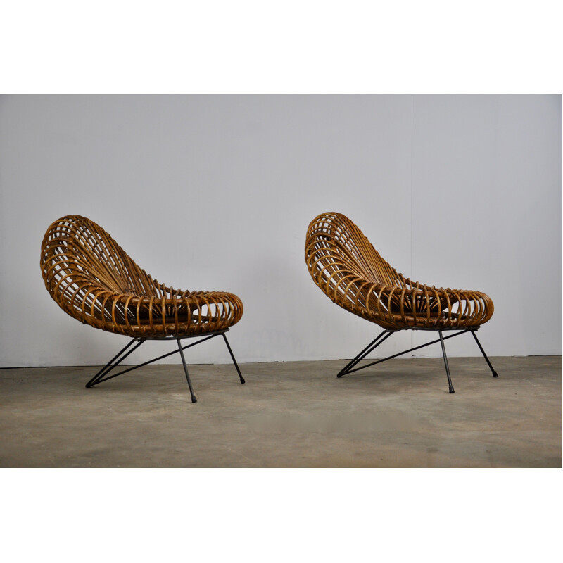 Pair of armchairs in rattan by Jeanine Abraham