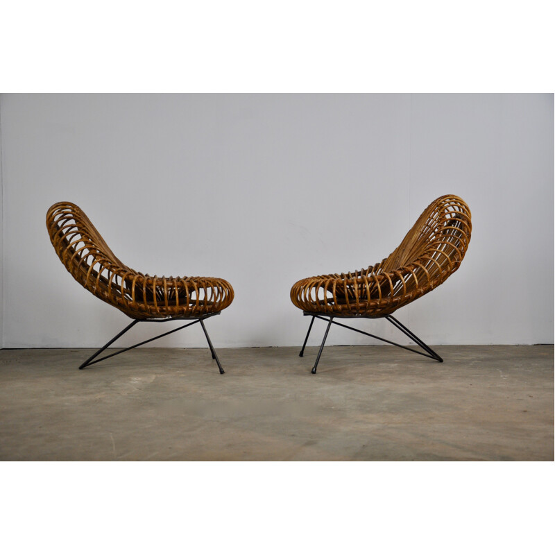 Pair of armchairs in rattan by Jeanine Abraham