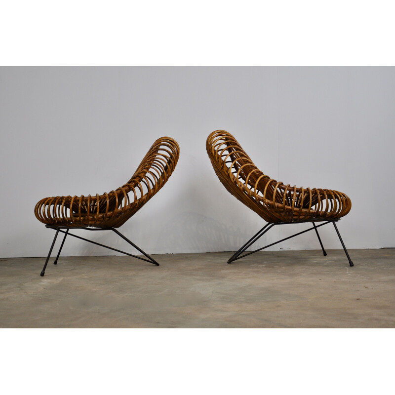 Pair of armchairs in rattan by Jeanine Abraham