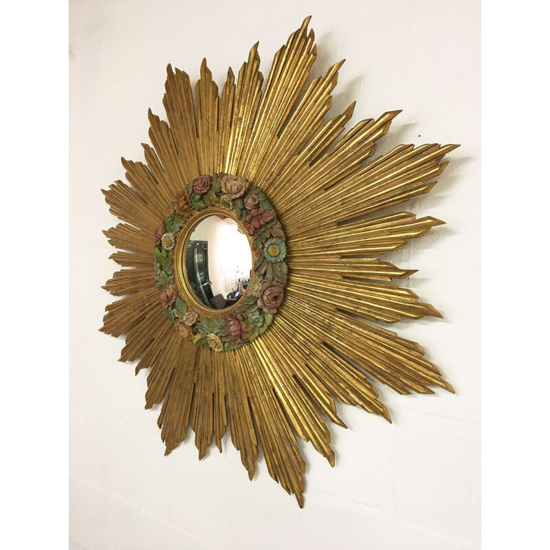 Vintage golden Sunburst mirror in glass