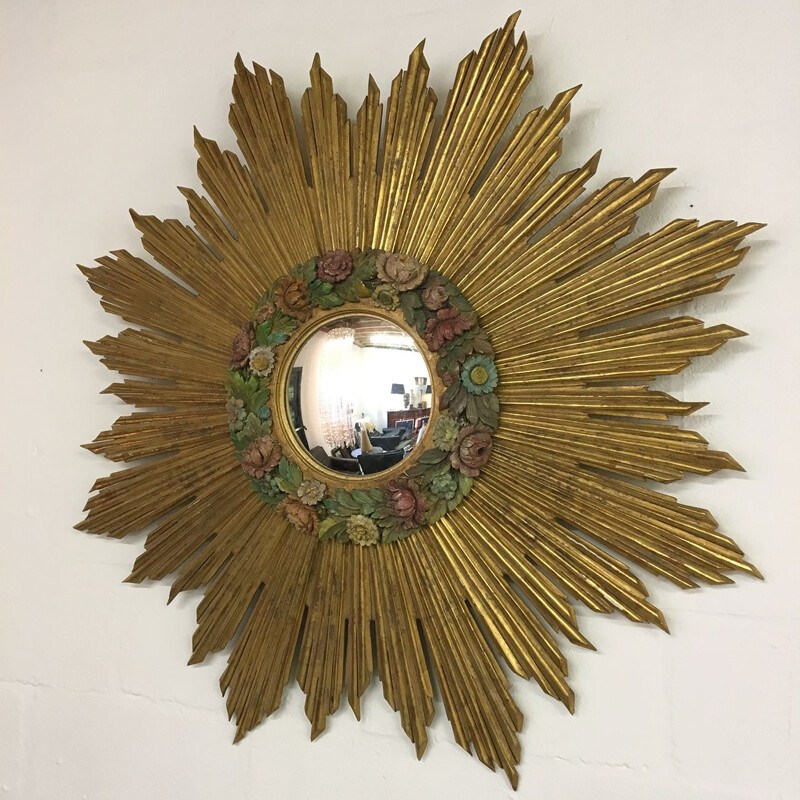 Vintage golden Sunburst mirror in glass