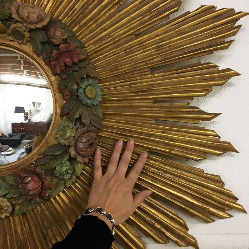 Vintage golden Sunburst mirror in glass