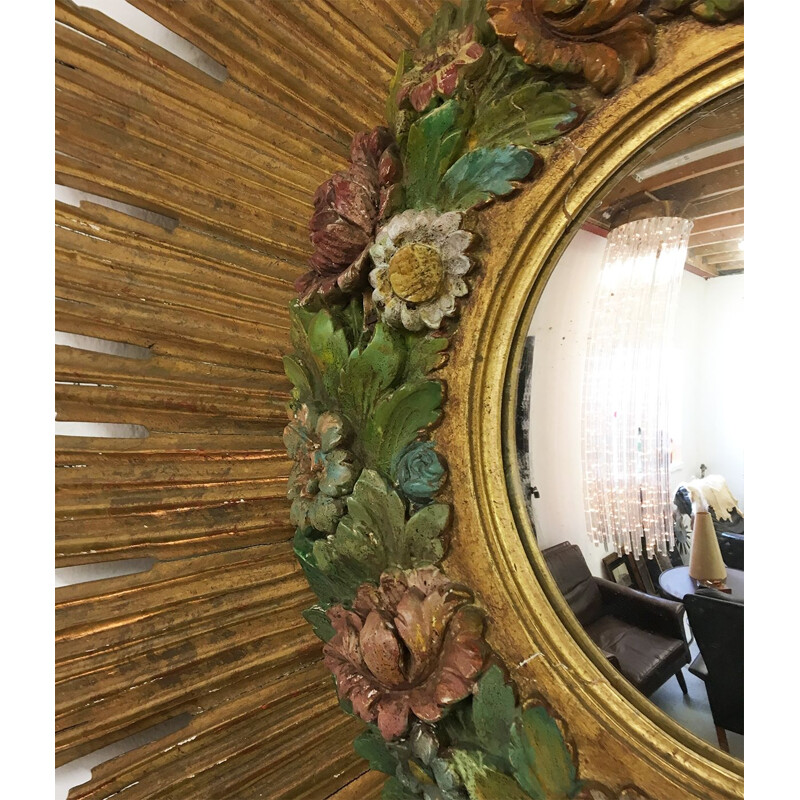 Vintage golden Sunburst mirror in glass