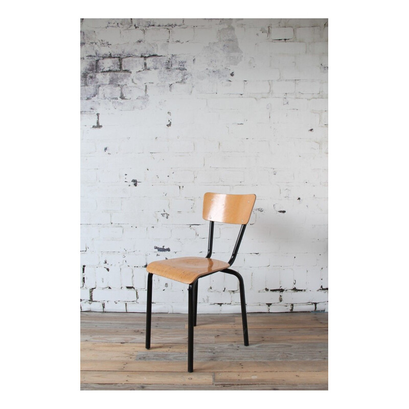 Set of 7 school chairs in wood