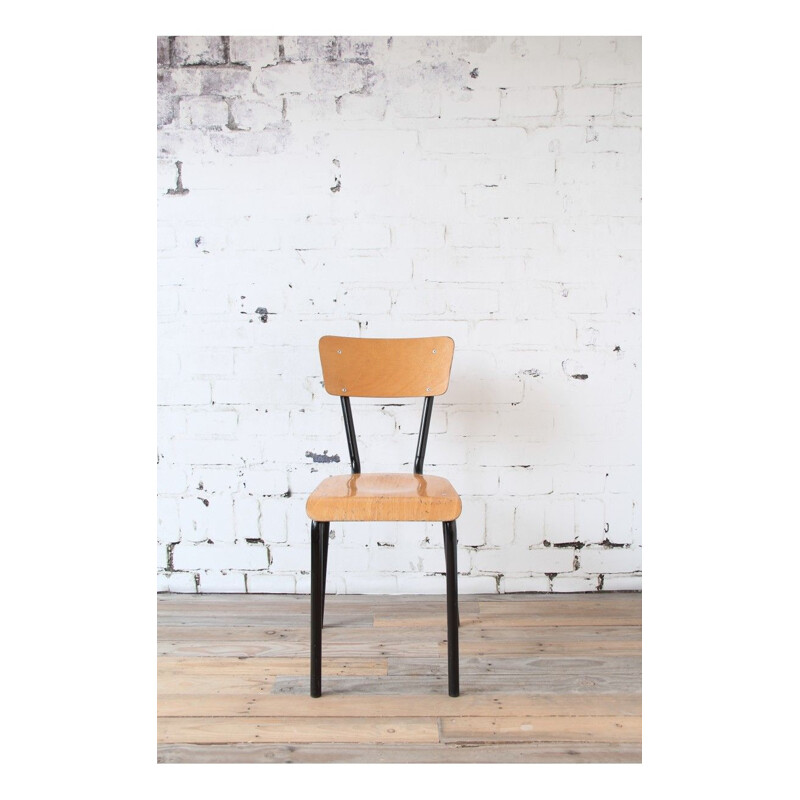 Set of 7 school chairs in wood