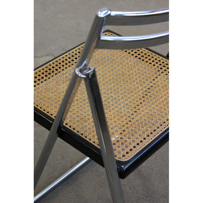 Set of 4 folding chairs in rattan and metal