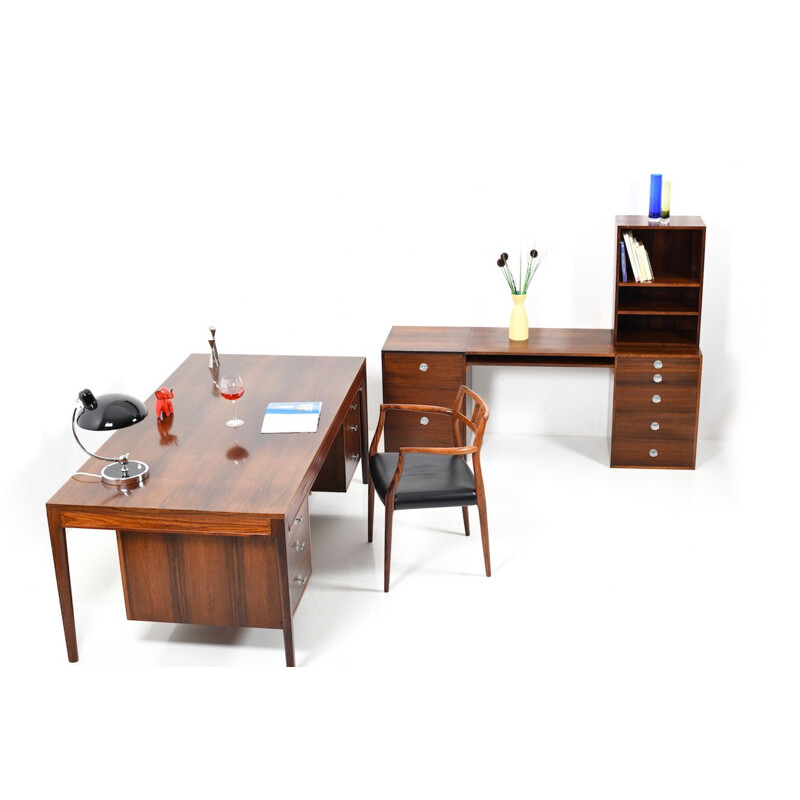 Vintage early Finn Juhl "Diplomat Series" rosewood desk and modular sideboard