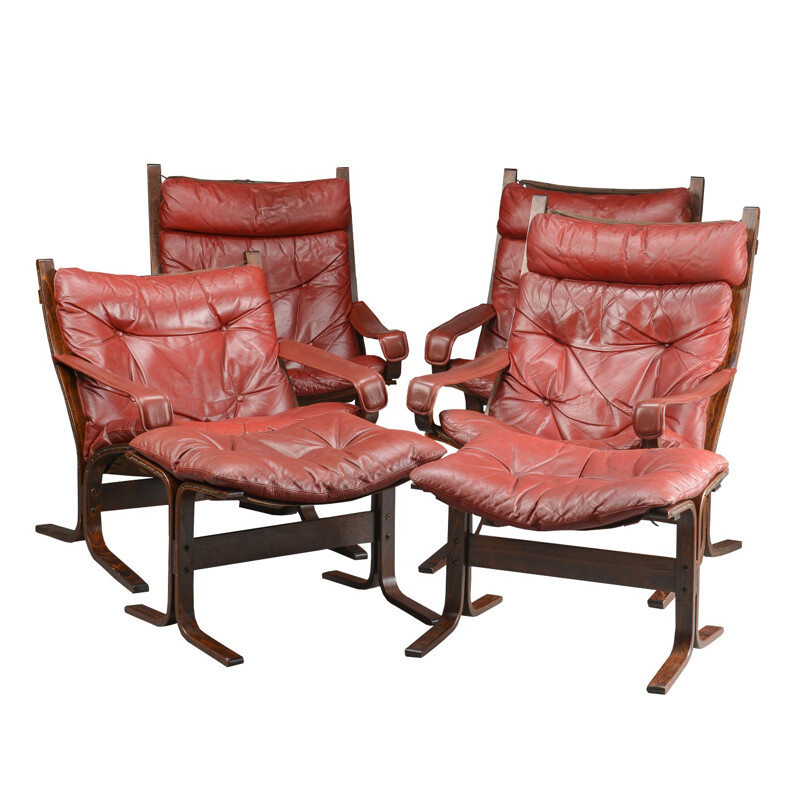 Red leather Siesta lounge set, Ingmar Anton RELLING - 1970s