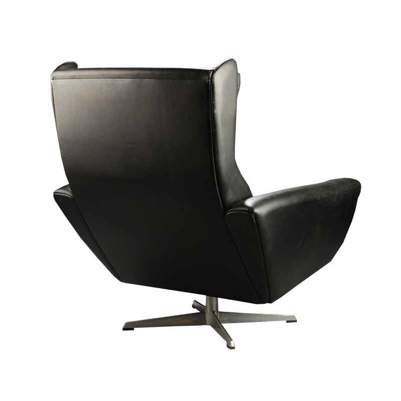 Leather and aluminum wingback armchair, Georg THAMS - 1960s
